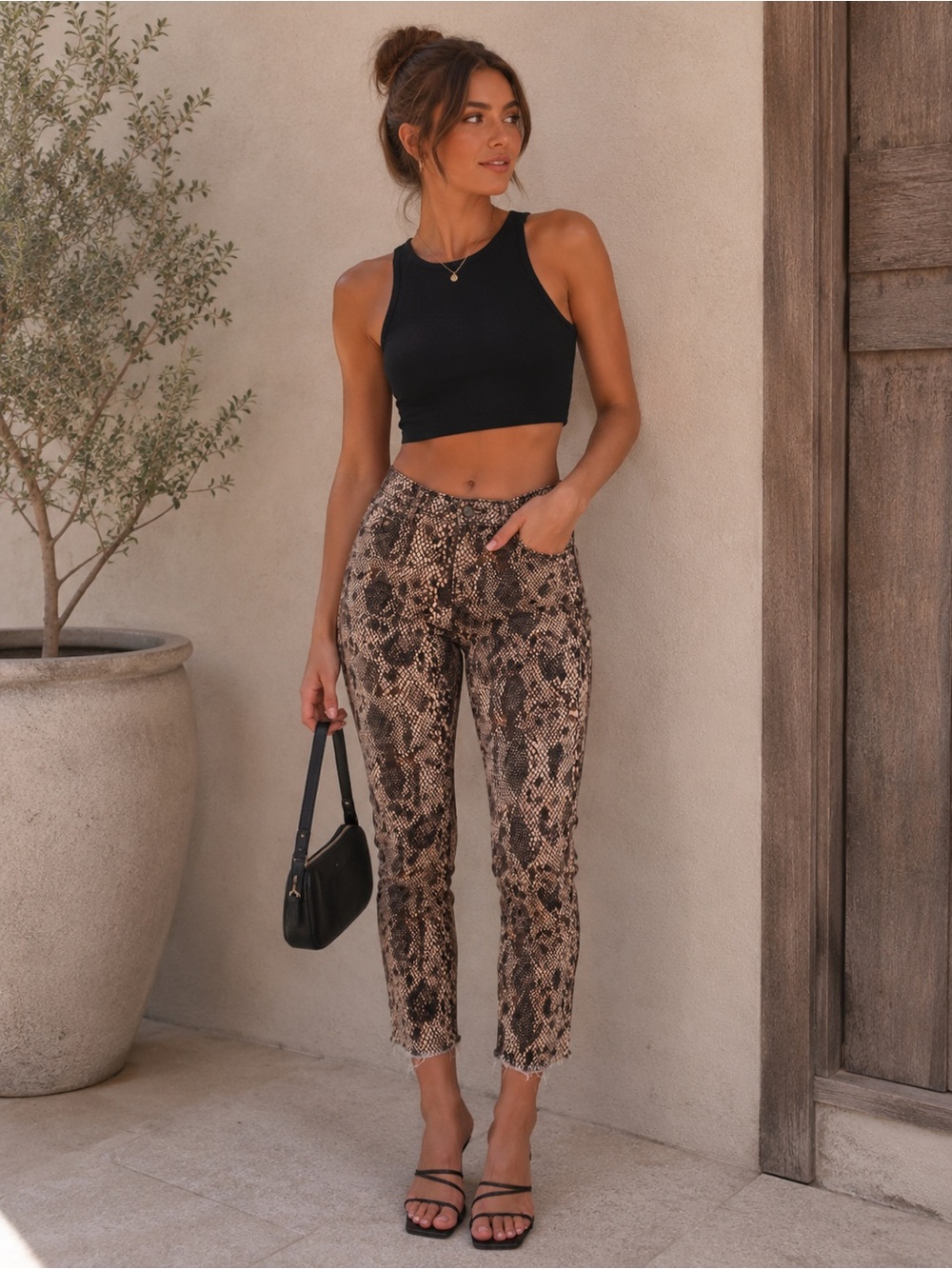 Free People We The Free Snake Print Jeans - Brown & Black